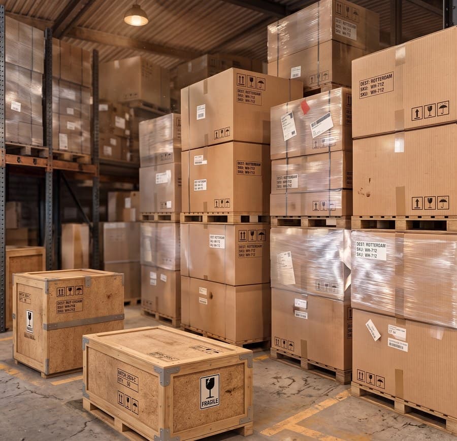 Packaged products ready for distribution